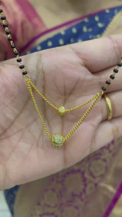 Short Mangalsutra Designs Gold Plated Latest Double Chain Layer Stone Pendant Mangalsutra