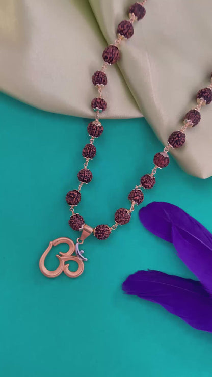 Om Pendant Rudraksha Gold Plated Mala