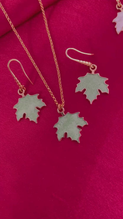 Maple Leaf Charm Necklace Set with Earrings