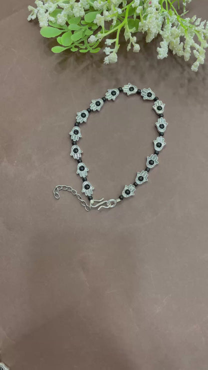 German Oxidised Silver Anklets Ethnic Black Hamsa Beads Payal Silver Plating Paijan Foot Jewellery