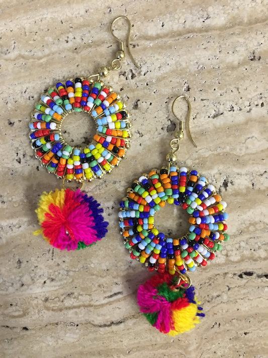 Fashion Costume Imitation Artificial Jewellery Earrings in Gold with Multicolor Beads for Women Girls