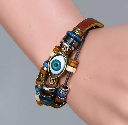 Men Bracelet Accessories Multilayer Handcrafted Brown Leather Charm Wrist Band Multi Strand Women Gift Costume Fashion Artifical Imitation Jewellery