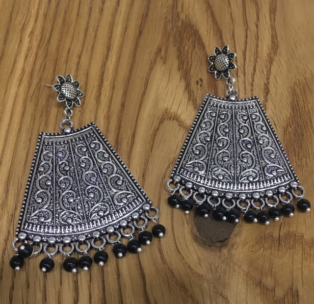 Women Costume/Fashion Jewellery Light Weight Handmade Moghal Long Silver Earrings Hanging Beads