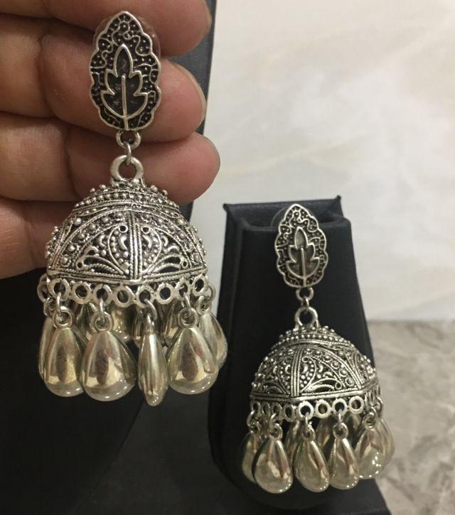 Women Costume/Fashion Jewellery Light Weight Heavy Look Long Silver Jhumki Earrings Drop Danglers