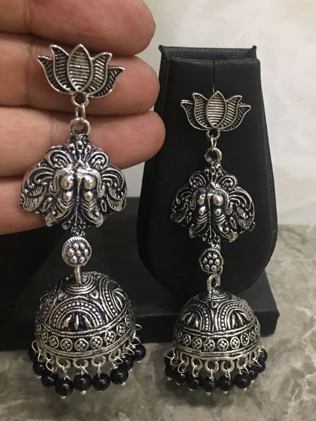 Women costume/Fashion Jewellery Light Weight Hand Carved Long Jhumki Earrings With Dangling Beads