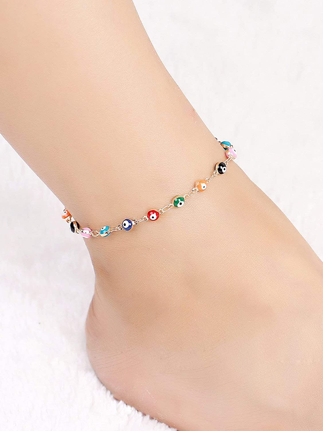 Costume Fashion Artifical Imitation Jewellery Devil Evil Eye Gold Chain Anklet Payal (1 PCS) for Girls and Women- Multicolor