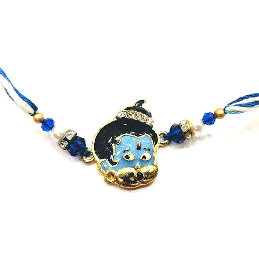 Digital Dress Room Hanuman Ji Rakhi for Kids Blue Beads with Stone Multicolor Thread Cartoon Rakhi