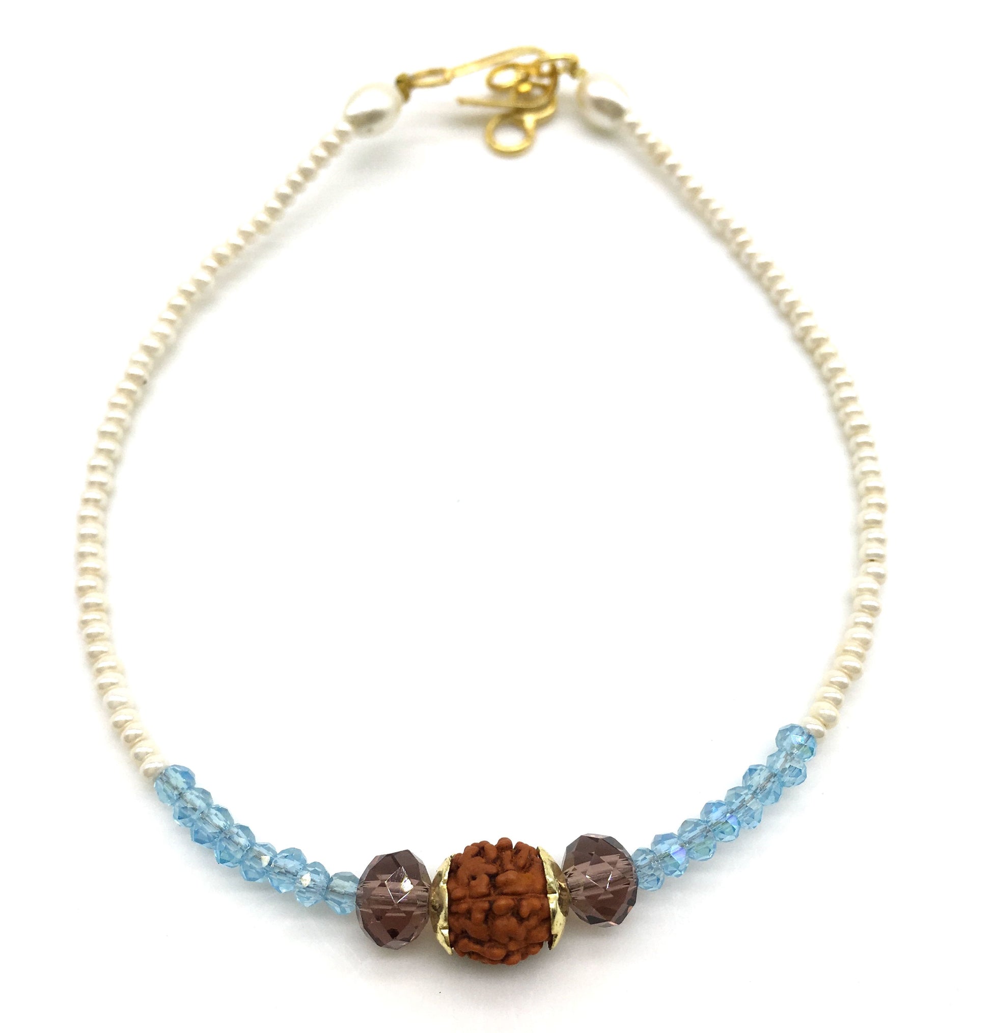 Digital Dress Room Rudraksha Rakhi Bracelet with Blue and White Beads