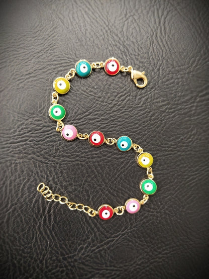 Fancy Evil Eye Design Multicoloured Gold Plated Adjustable Wrist Bracelet