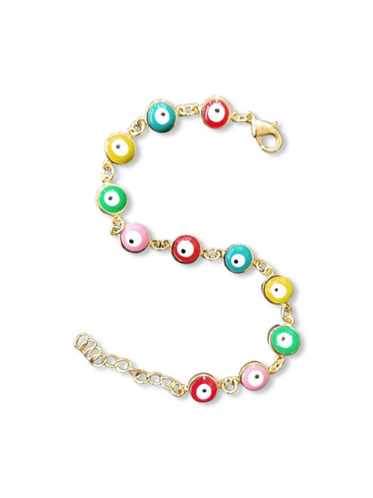 Fancy Evil Eye Design Multicoloured Gold Plated Adjustable Wrist Bracelet