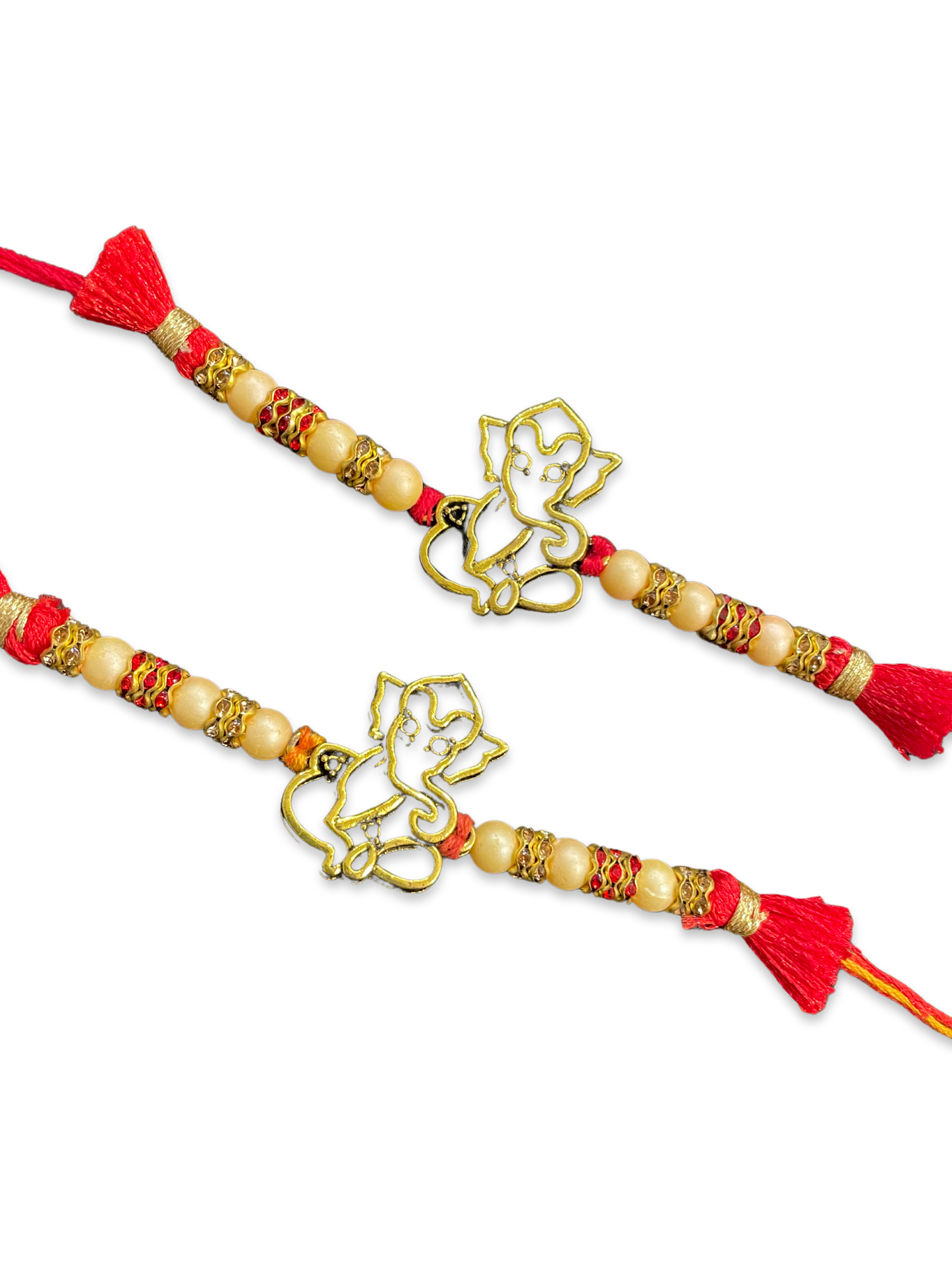 (Combo of 2) Fancy Rakhi Designs Ganesha Engraved Pendant Beads & Red Mauli Raksha Bandhan