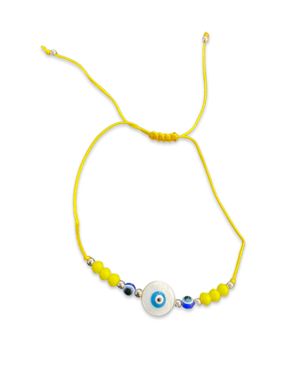 (Combo of 2) Fancy Designs White Evil Eye Pendant Beads & Yellow/Brown Bracelets
