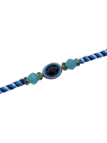(Combo of 4) Designer Evil Eye Rakhi With Blue Crystal Beads multicolour Thread For Raksha Bandhan