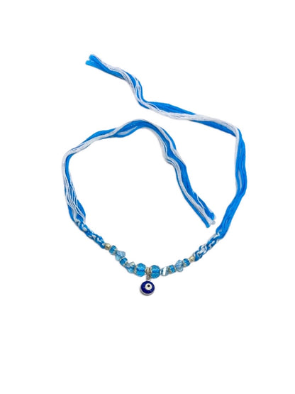 Unique Designer Rakhi With Blue Evil Eye Charm And Crystal Beads Thread Rakhi For Raksha Bandhan