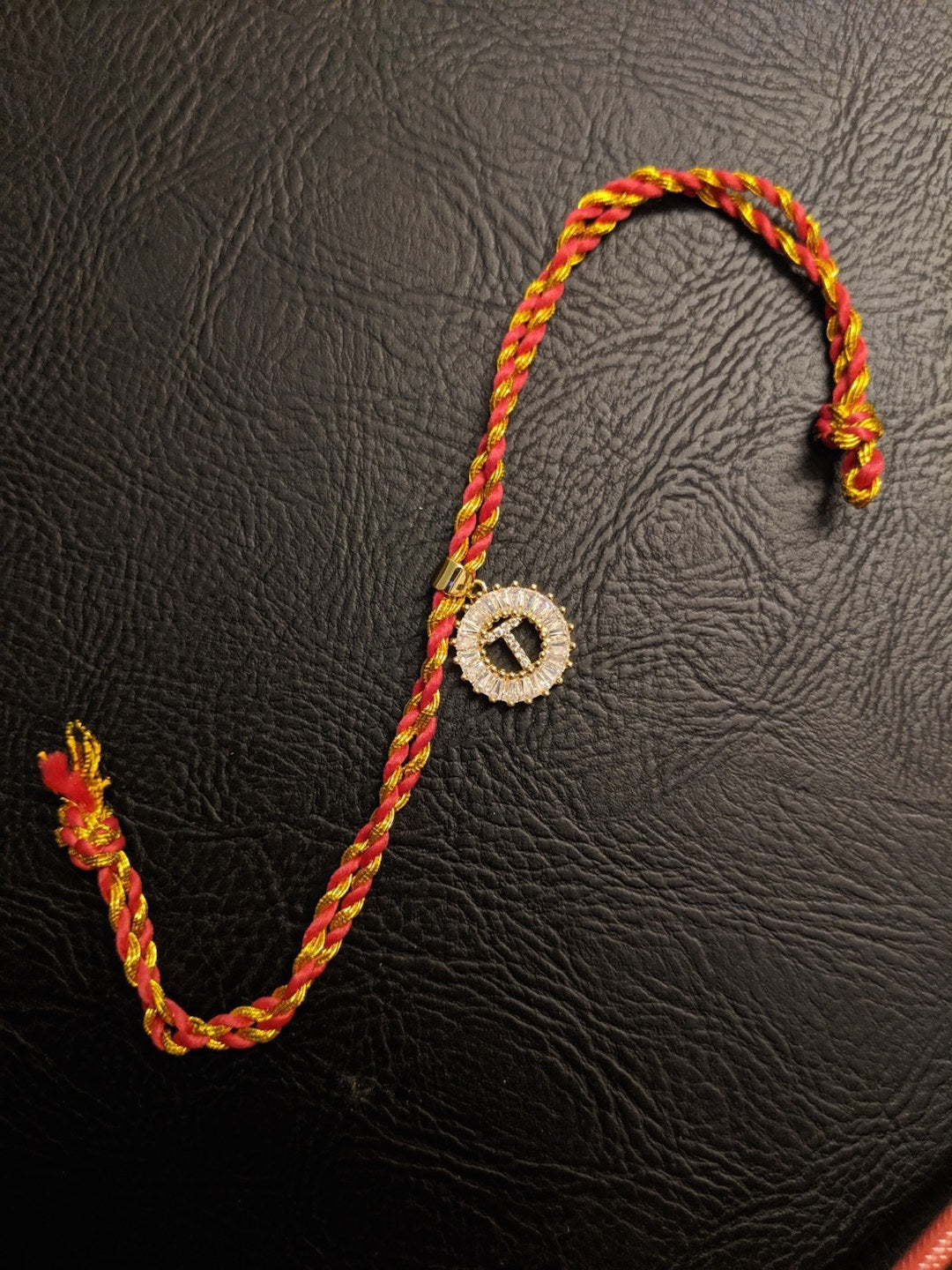 Letter Rakhi Fancy Gold Plated an American diamond Round Alphabet Pendant Thread Bracelet For Brother