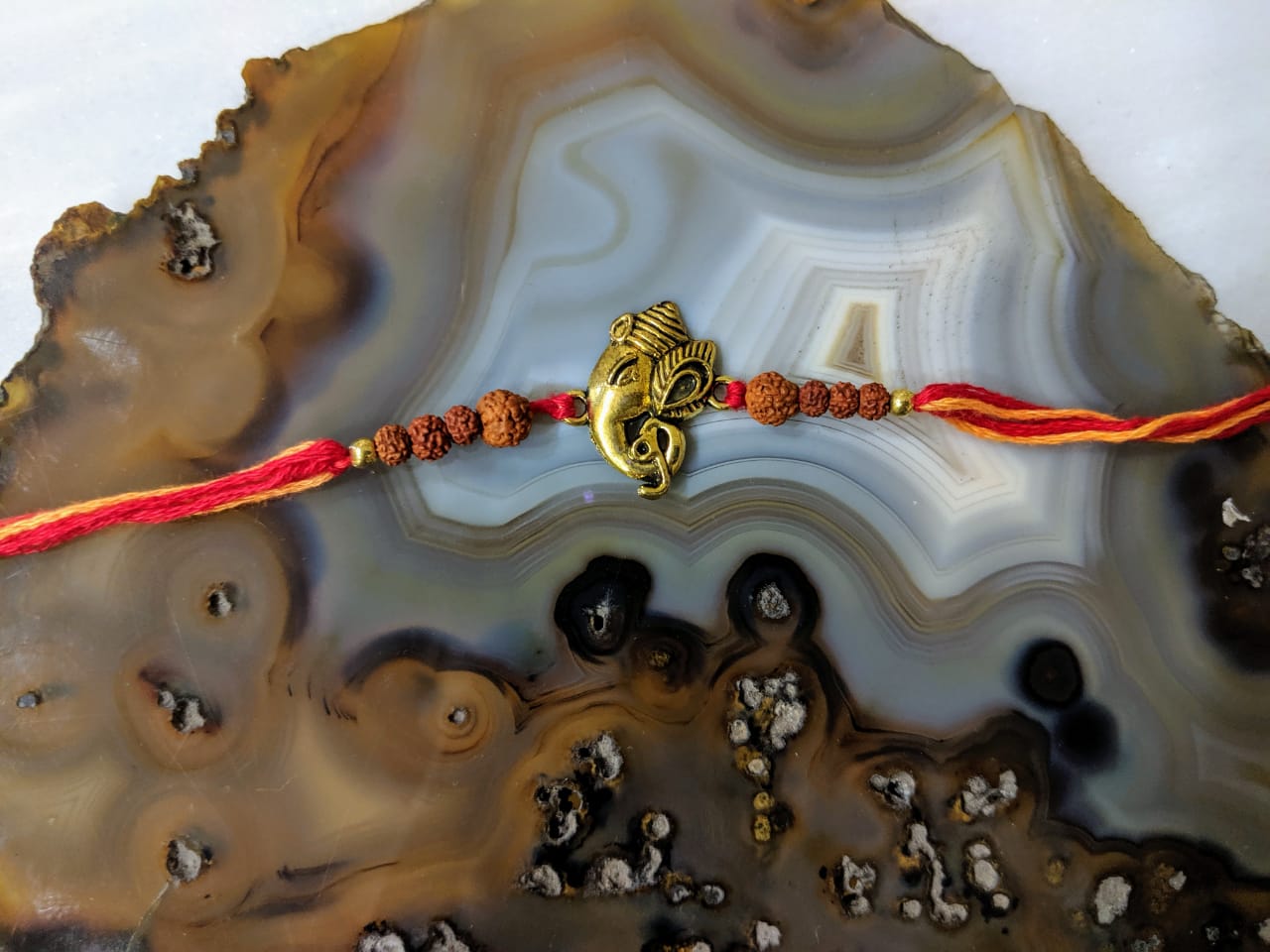 Digital Dress Room Ganesh Ji Rakhi for Men Gold Rudraksha Beads Multicolor Thread Rakhi