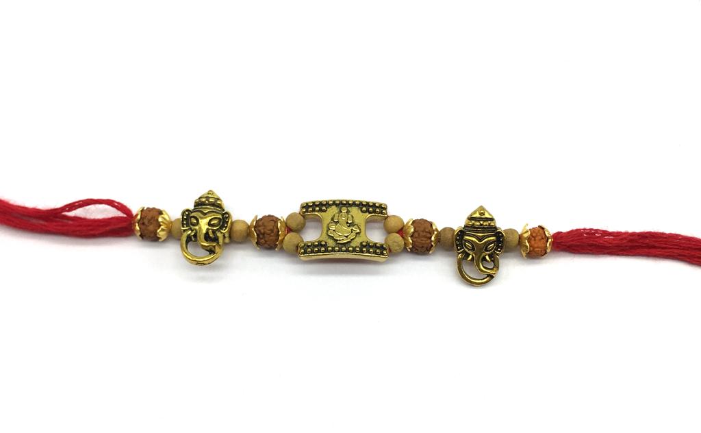 Digital Dress Room Ganesh Ji Rudraksha Rakhi for Men Gold Plated Beads Rakhi