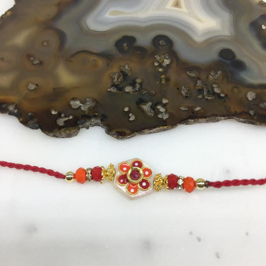 Digital Dress Room Kundan Rakhi with Flower Stone Designer Red Thread Rakhi for Men