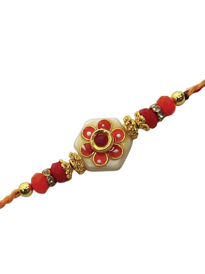 Kundan Beautiful Designer Rakhi Flower Designs With Beads Red Thread Rakhi For Raksha Bandhan