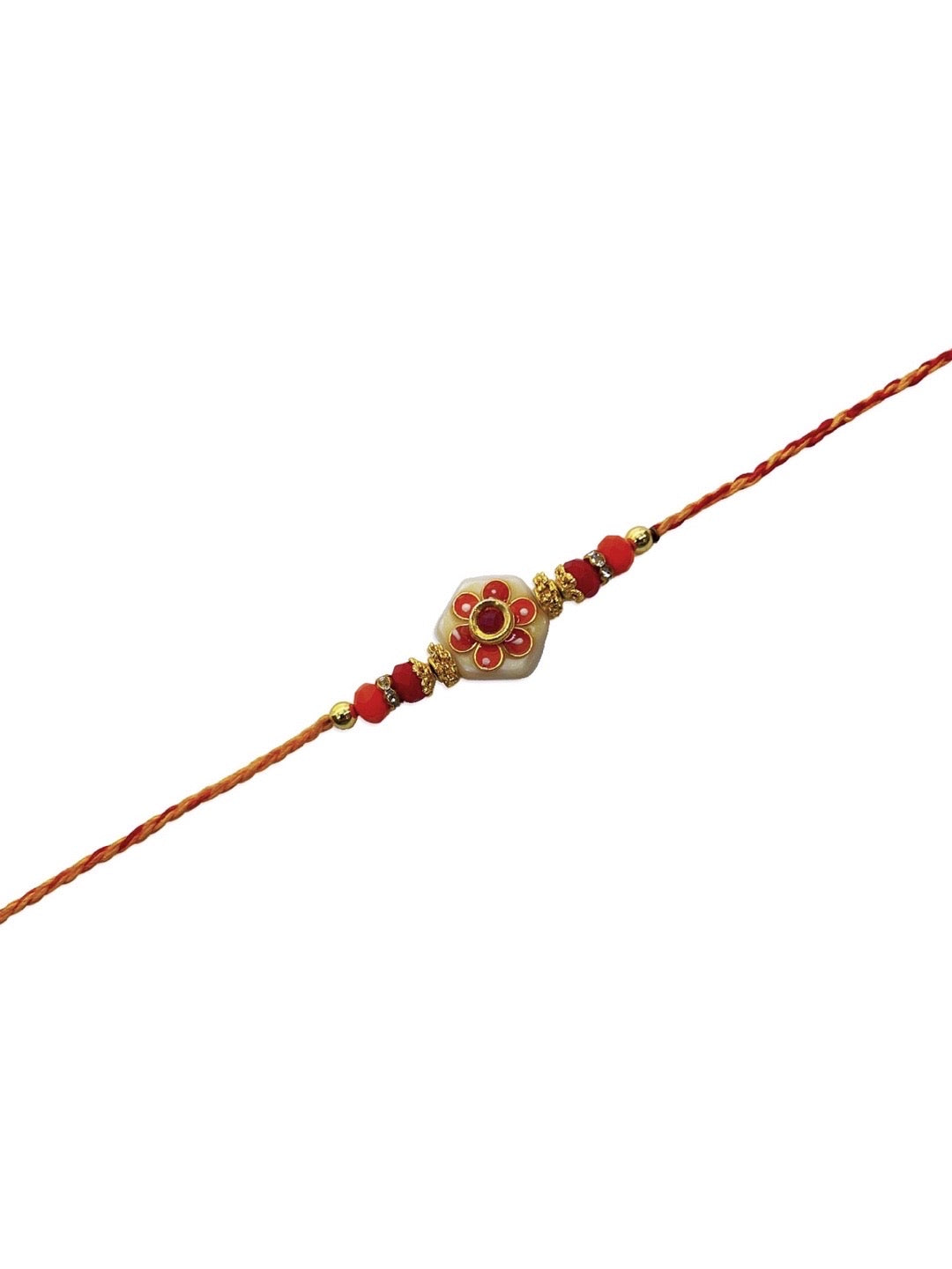 Kundan Beautiful Designer Rakhi Flower Designs With Beads Red Thread Rakhi For Raksha Bandhan