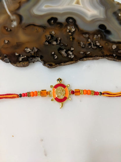 Digital Dress Room Gold Plated Rakhi With Tortoise OM Designer Multicolor Beads Thread Rakhi For Men