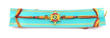 Gold Plated Rakhi With Tortoise OM Designer Multicolor Beads Thread Rakhi For Men