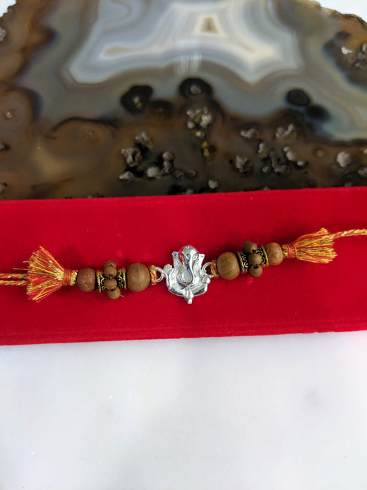 Digital Dress Room Silver Rakhi Ganesh Ji Designer Wood Beads Multicolor Thread Rakhi For Men