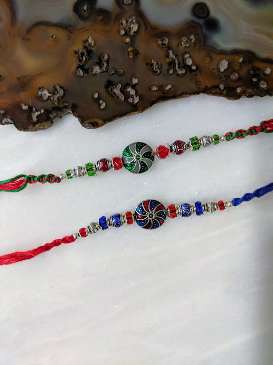 Digital Dress Room (Set of 2) Tibetan Rakhi for Men Silver Plated Multicolor Gemstone Rakhi