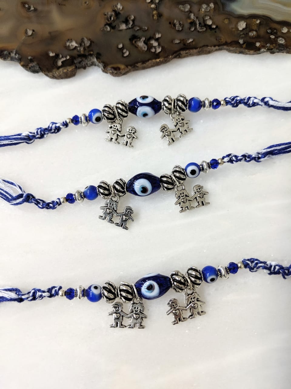 Digital Dress Room (Set of 3) Evil Eye Rakhi For Men Silver Beads Brother & Sister of Designer Rakhi