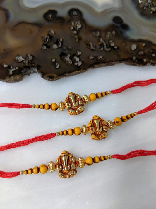 Digital Dress Room (Set of 3) Ganesh Ji Rakhi for Men Gold Yellow Beads Rakhi