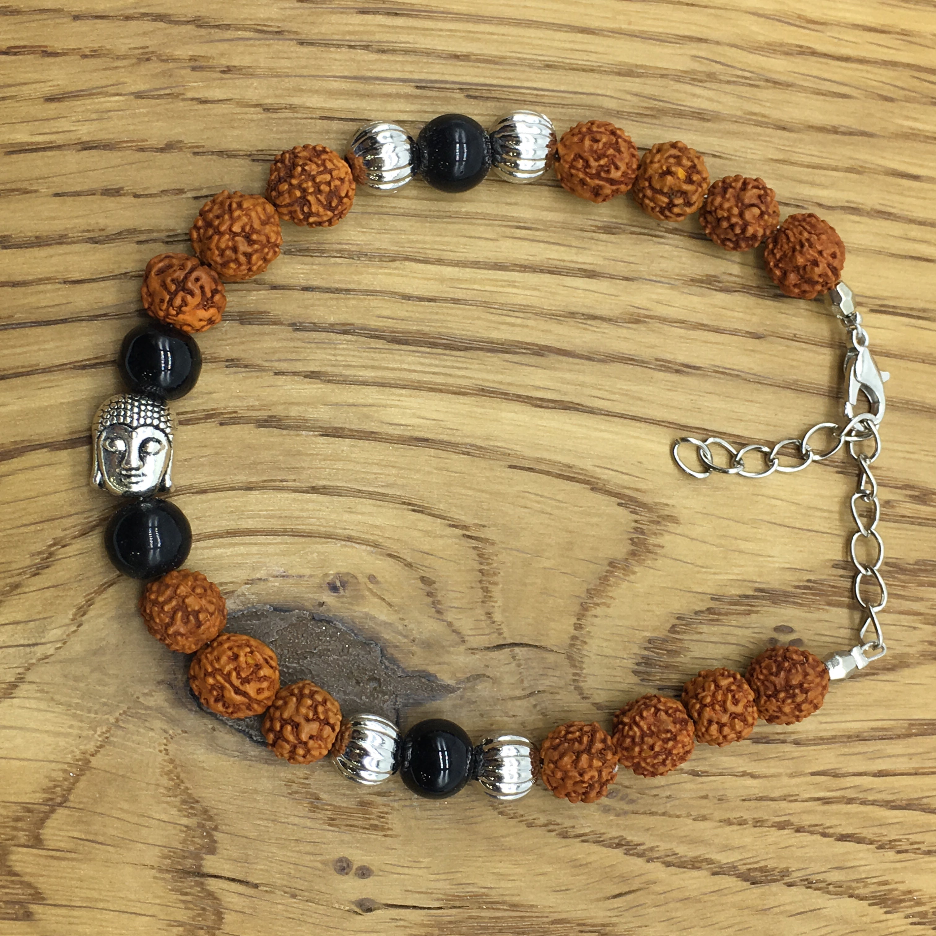 Rudraksha Mala Bracelet with Black Onyx guru bead - Buddha Store