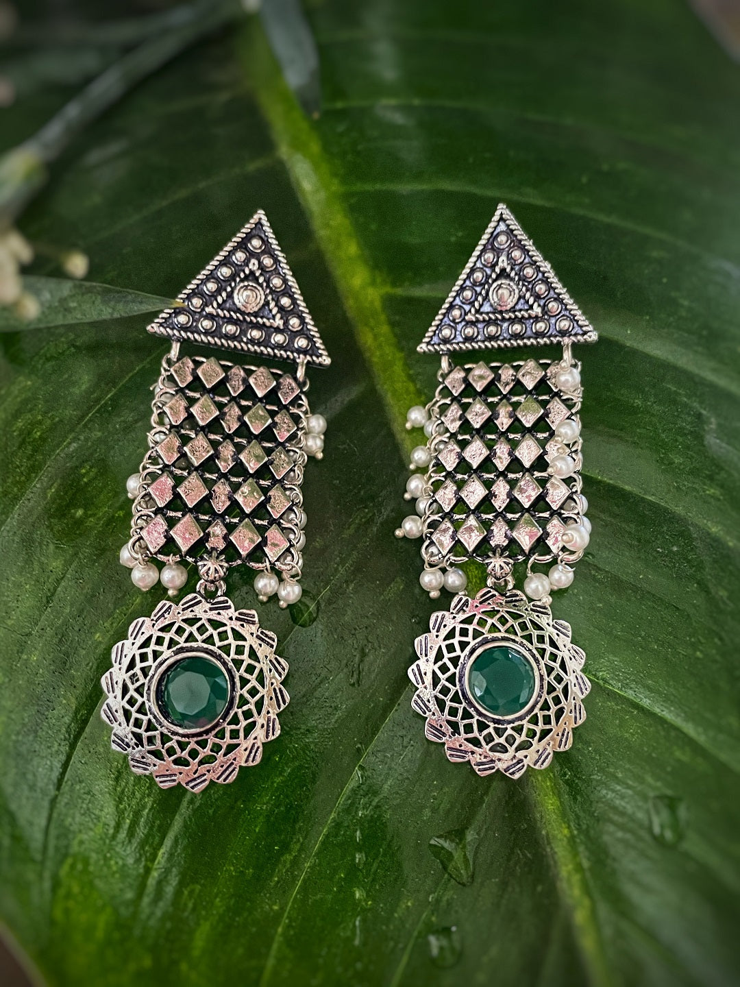 Oxidized Silver Earrings with Mirror Work and Coins – Bollywood Wardrobe