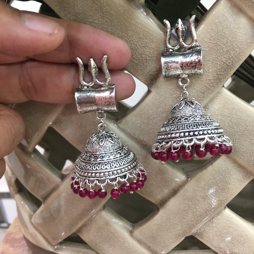 Digital Dress Room Jaipuri Tribal Om Trishul Antique Earrings
