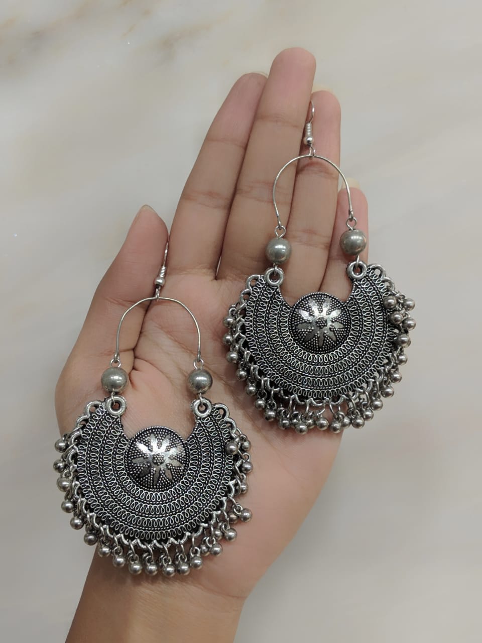 Digital Dress Room Oxidized Silver Afghani Tribal Ghungroo Antique Earrings