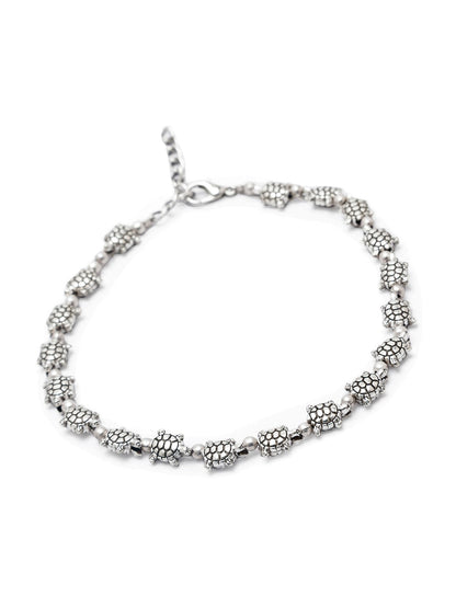 German Oxidised Silver Anklets Tortoise Payal Design Silver Plating Pazeb With Beads Foot Jewellery
