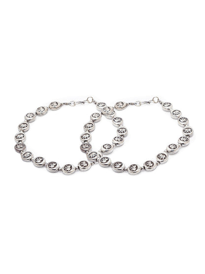 German Oxidised Silver Anklets Elephant Engraved Coins Design Payal Silver Plating Foot Jewellery