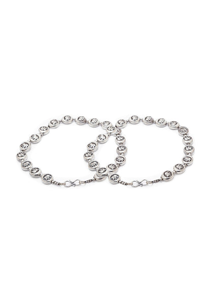German Oxidised Silver Anklets Elephant Engraved Coins Design Payal Silver Plating Foot Jewellery