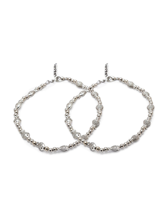 Digital Dress Room Silver Sea Fish and Beads Payal Anklet