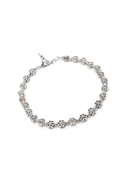 German Oxidised Silver Anklets Engraved Flower Design Payal Silver Plating With Beads Foot Jewellery
