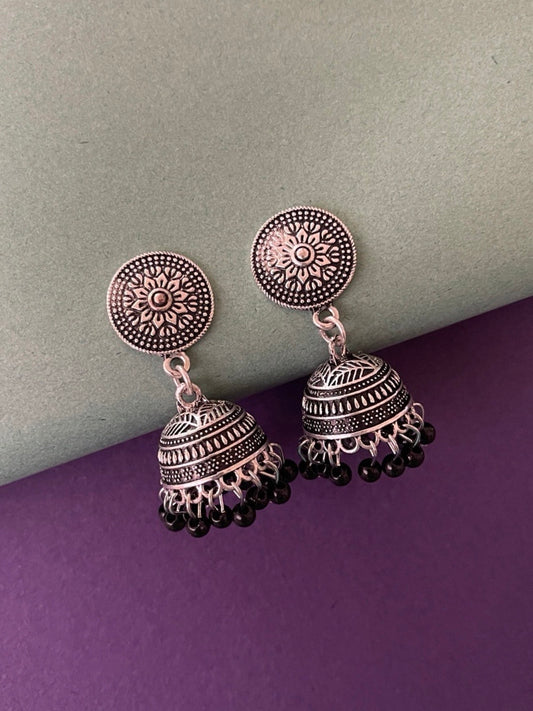 Traditional Handcrafted Light Weight Pink Beads with Silver Jhumki Earring