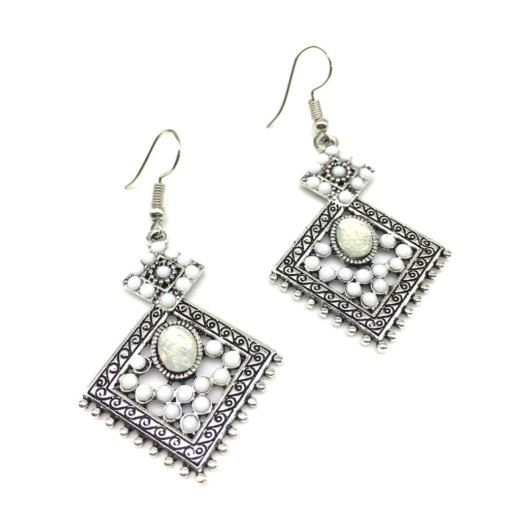 Digital Dress Room Traditional Handcrafted Light Weight Silver Beads Work Dangle Drop Earring