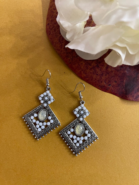 Traditional Handcrafted Light Weight Silver Beads Work Dangle Drop Earring