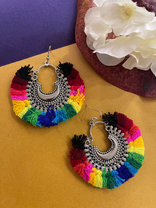 Multicolor Tassel Dangle Chand Bali Earrings