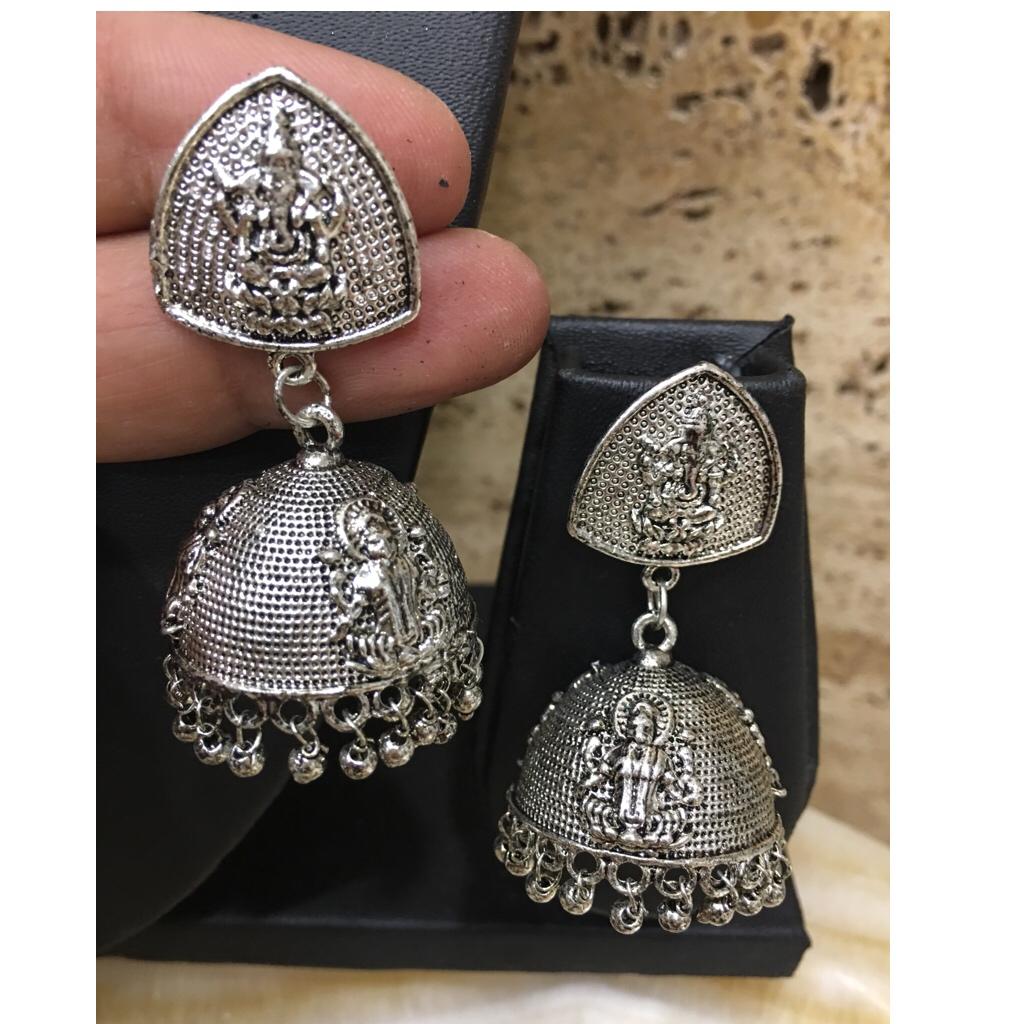 Digital Dress Room Oxidized Silver Afghani Tribal Ganesha God Temple Jhumki Earrings