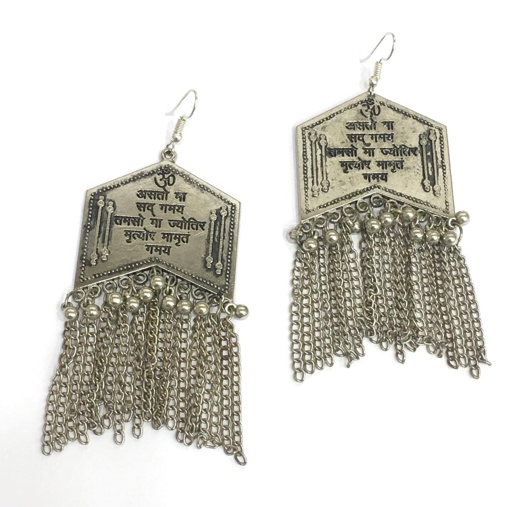 Jhumki Earrings for Women Designer Oxidised Silver Earrings Afghani Tribal Boho Vintage German Silver Stylish Dangle Drop Earrings Jaipuri Tribal Sanskrit Shlokh Jhumka Earrings