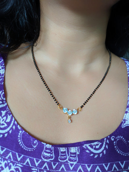 Digital Dress Room Short Mangalsutra Designs Gold Plated Latest 3 Round American Diamond Pendant Single Line Mnagalsutra