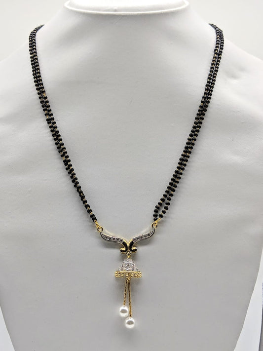 Digital Dress Room Long Mangalsutra Designs Gold Plated Latest American Diamond Latkan Jhumki Pendant with Pearl Mangalsutra