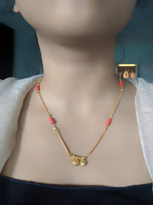 Digital Dress Room Short Mangalsutra Designs Gold Plated Latest Coral with 2 Vati Pendant Mangalsutra