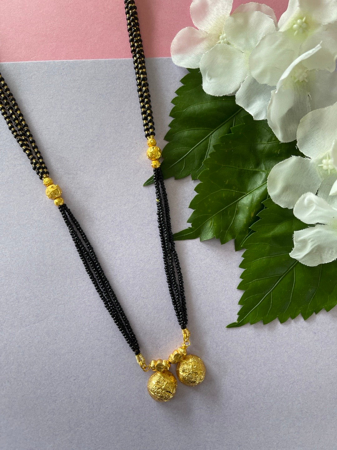 Gold Chain Black Mani Mangalsutra Long Black Beads Chain Long