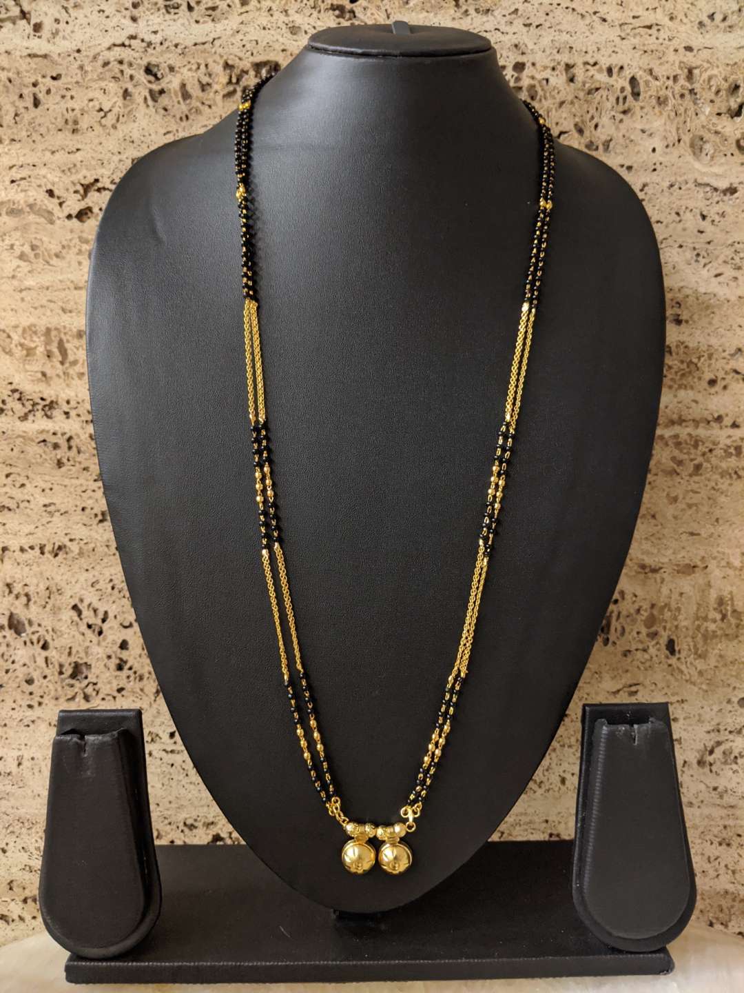 Long Mangalsutra Vati Designs Maharashtrian Style Line Gold Black Beads Chain